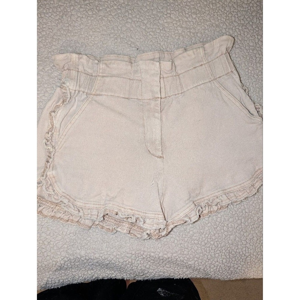 Dear John American Classic Beige Paperbag Waist Ruffle Hem Denim Shorts Tan